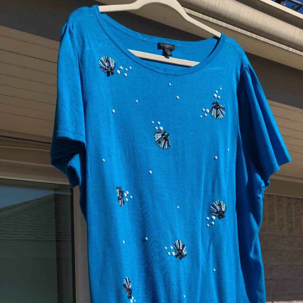 TALBOT Cotton Sweater w/ Seashell Appliques